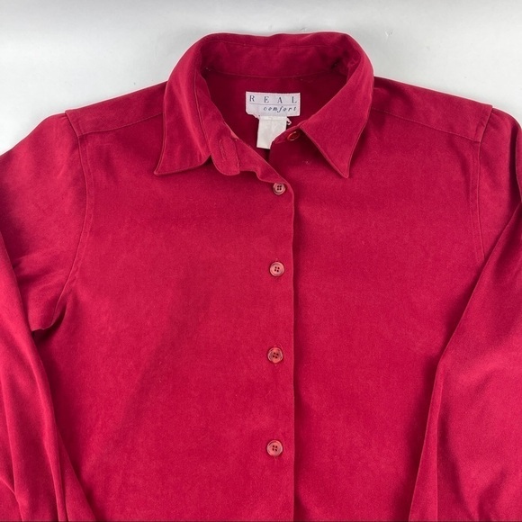 Real Comfort Button Up Shirt Womens Red Long Sleeve - Picture 3 of 8